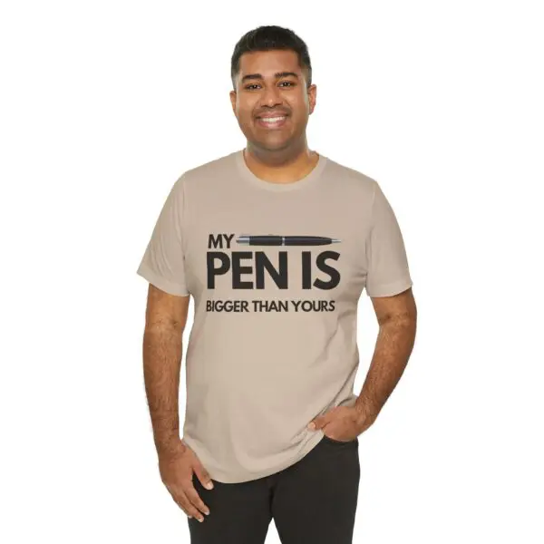 Man wearing a humorous printed t-shirt.