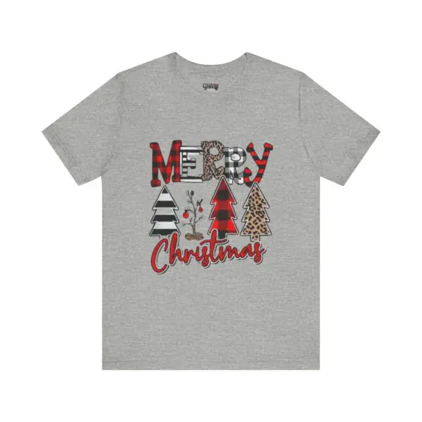 Gray t-shirt with "Merry Christmas" design.