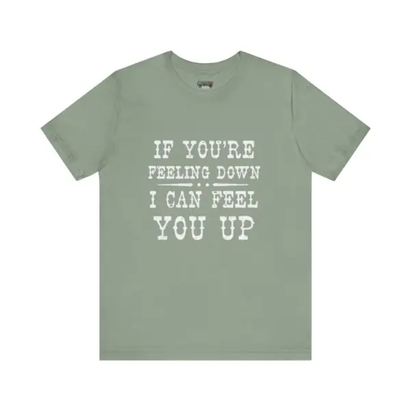 Green T-shirt with motivational text design.
