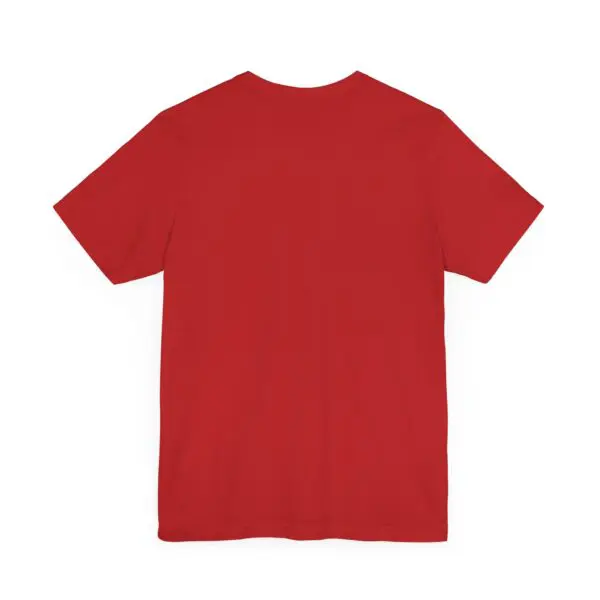Red T-shirt back view on white background.