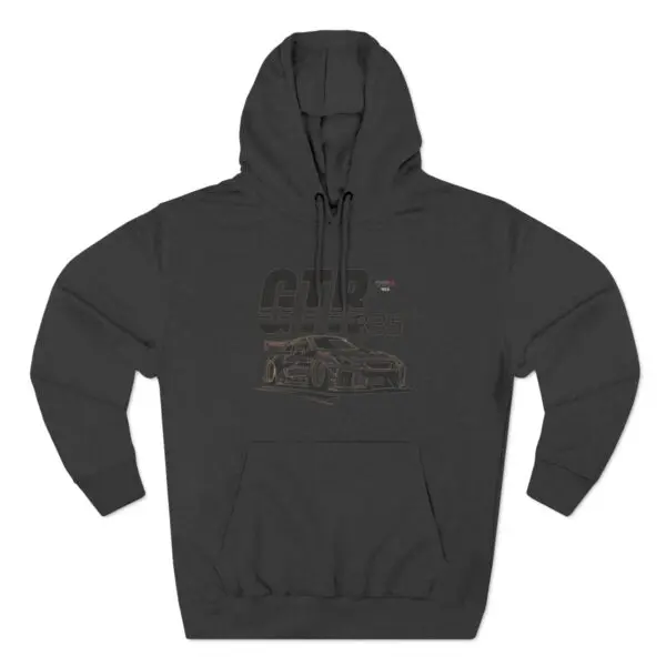 Dark hoodie with car graphic design.
