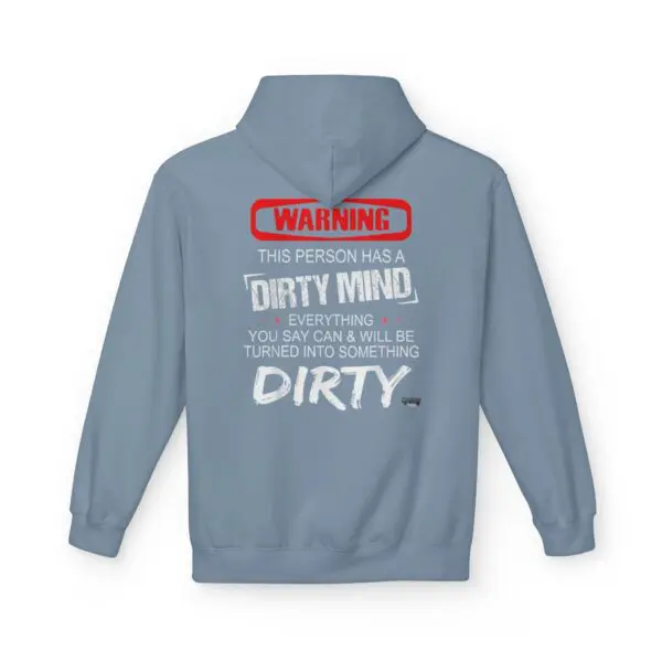 Hoodie with humorous warning text design.