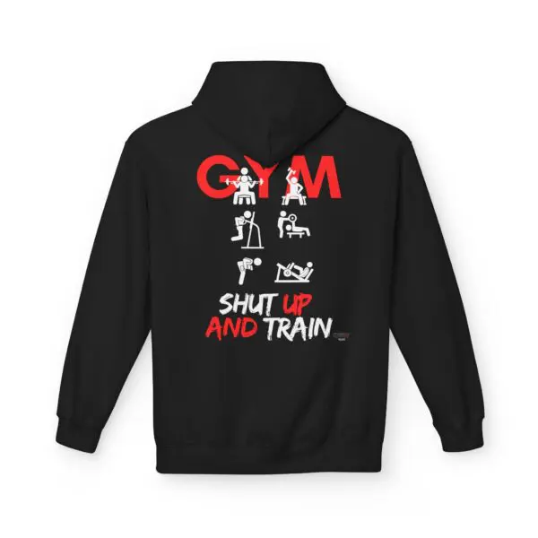 Black hoodie with gym workout illustrations.