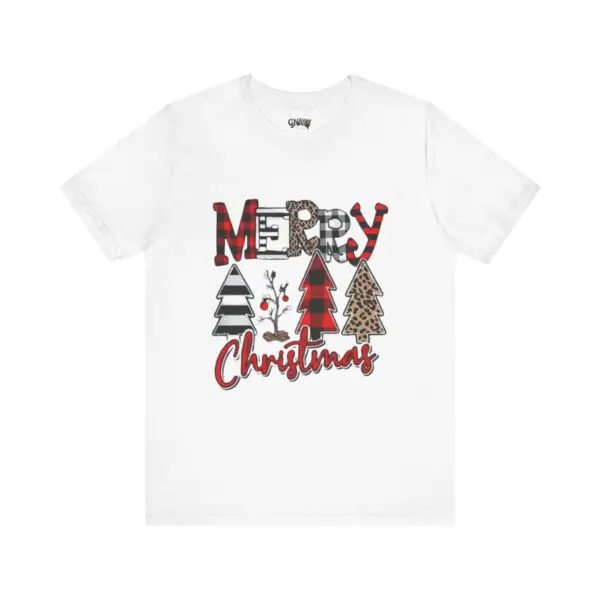 White T-shirt with "Merry Christmas" design.