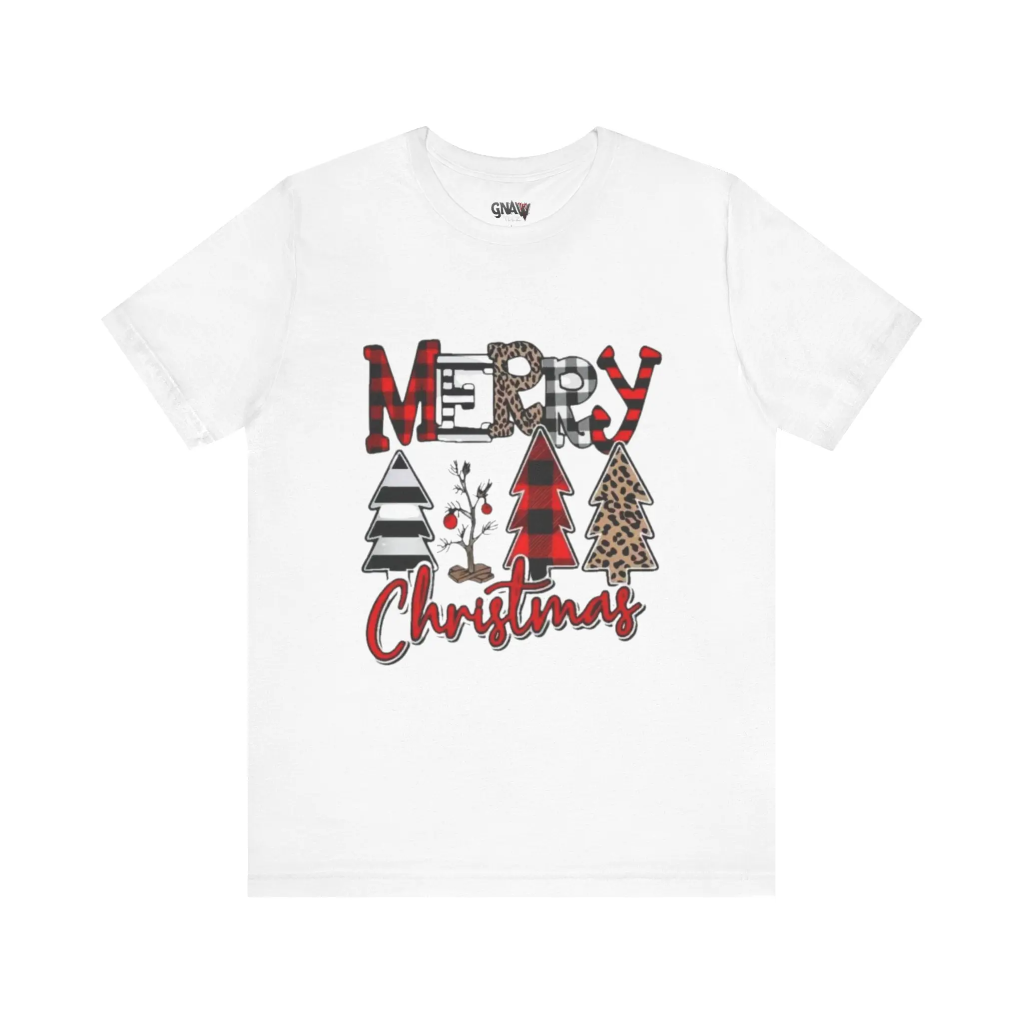 White T-shirt with "Merry Christmas" design.