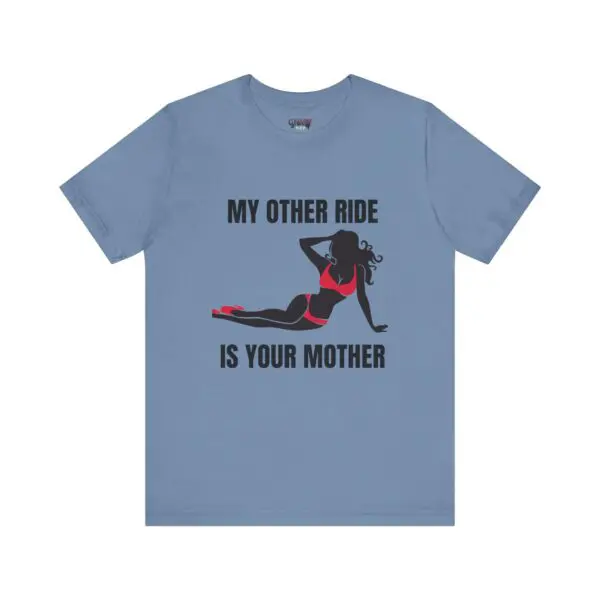 T-shirt with provocative text and silhouette.