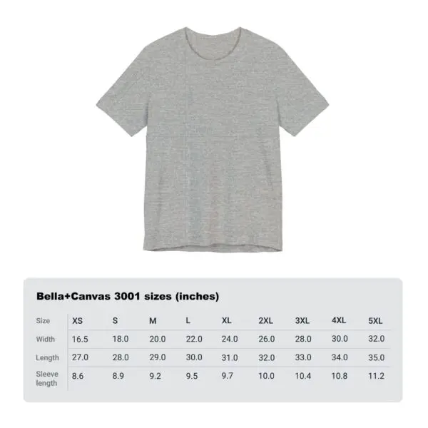 Gray T-shirt with size chart illustration.