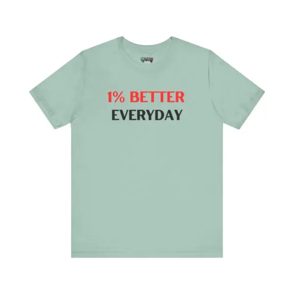 Mint green T-shirt with motivational text.
