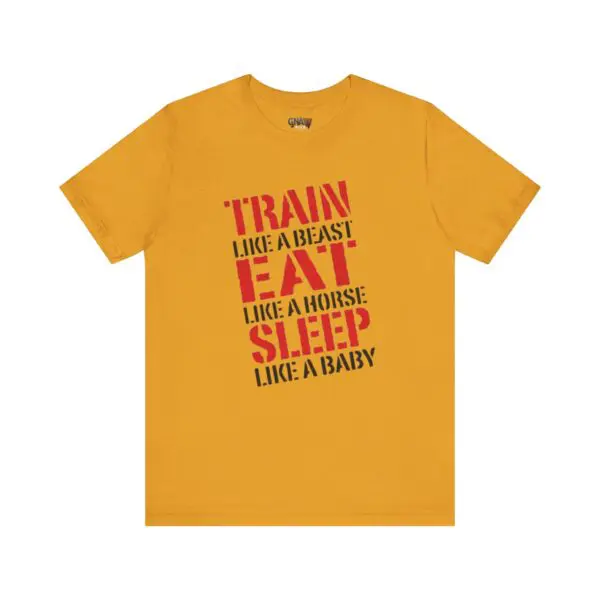 Yellow T-shirt with motivational text design.
