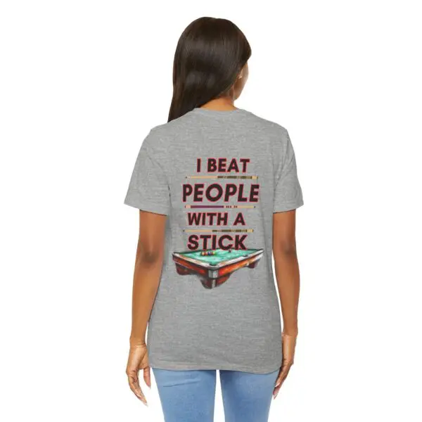 Woman wearing shirt with humorous text.