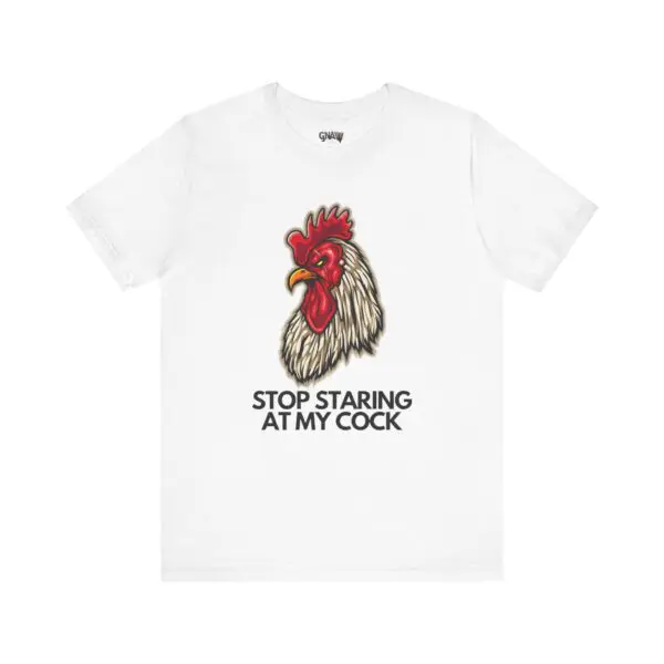 White T-shirt with a rooster graphic.