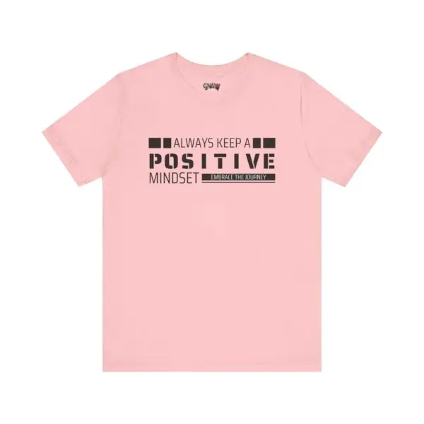 Pink t-shirt with motivational text design.