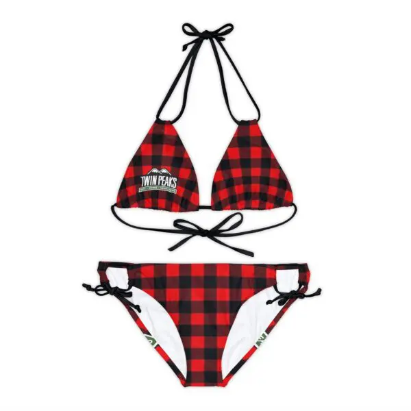 Red and black plaid bikini set.