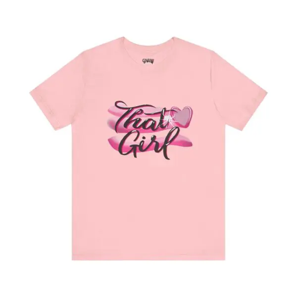 Pink t-shirt with "That Girl" text design.
