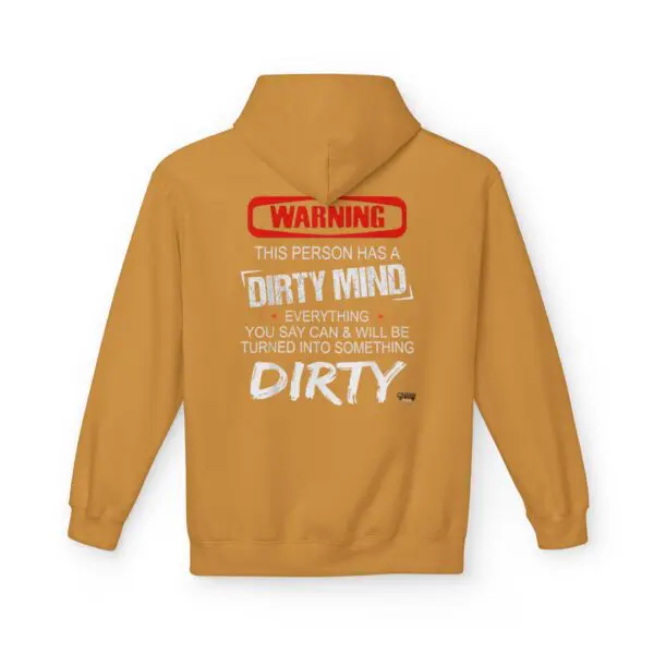 Brown hoodie with humorous printed text.