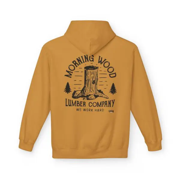Hoodie with lumber company logo design.
