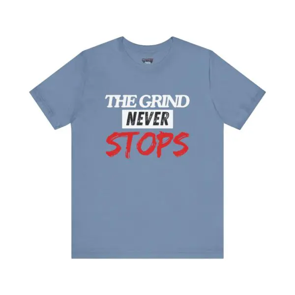 Blue t-shirt with motivational text design.