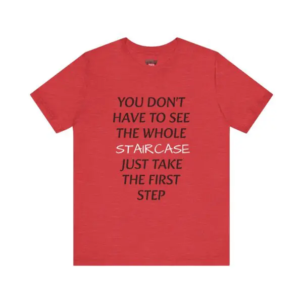 Red t-shirt with motivational quote design.