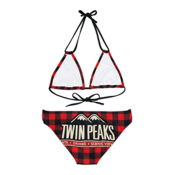 Red plaid bikini with Twin Peaks design.