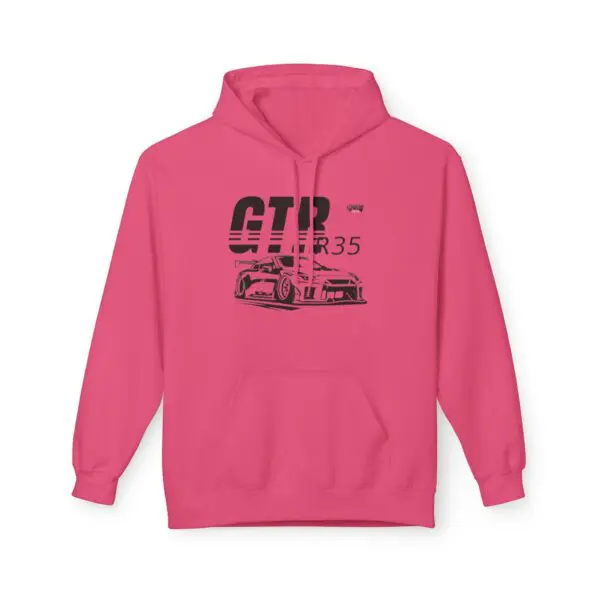 Pink hoodie with GTR R35 car graphic.