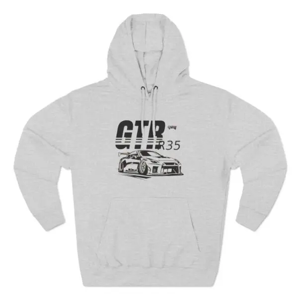 Gray hoodie with GTR R35 design.