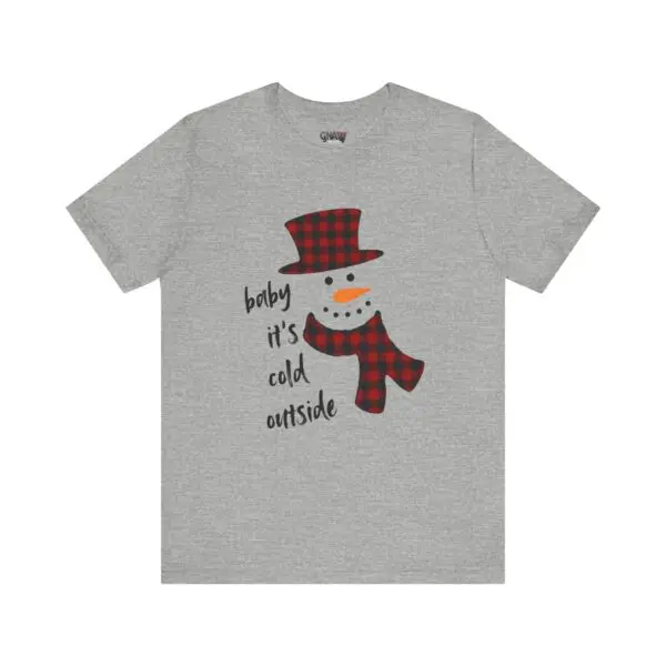 Gray t-shirt with snowman and text.