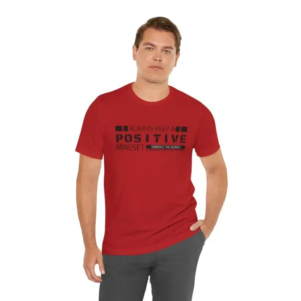 Man wearing red "Positive Mindset" t-shirt.