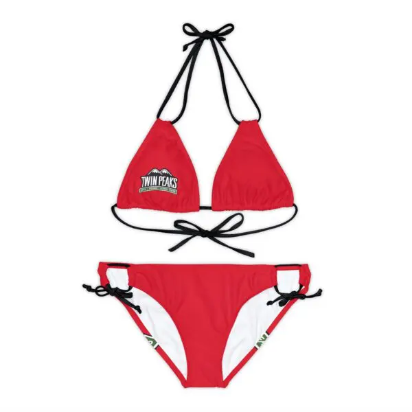 Red bikini with black and white accents.