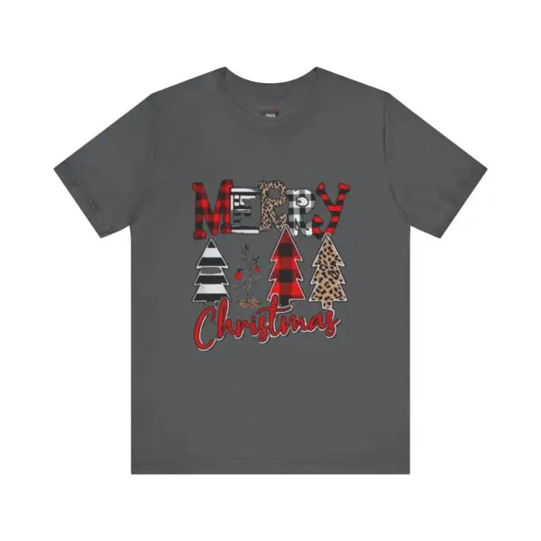 Gray T-shirt with "Merry Christmas" design.