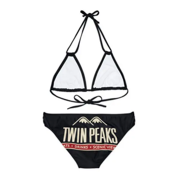 Black bikini with "Twin Peaks" design.