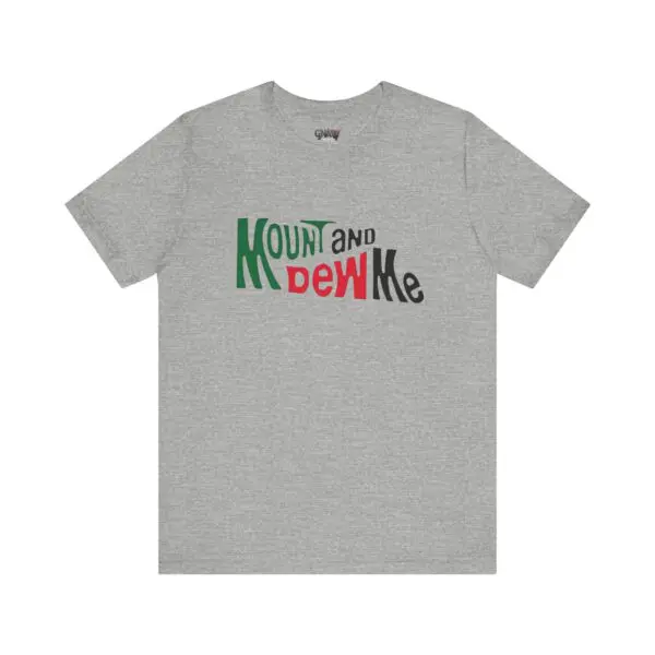 Gray T-shirt with playful text design.