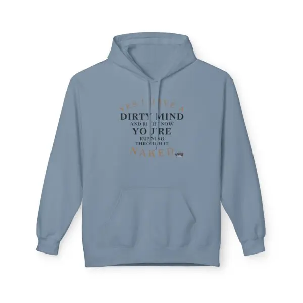 Blue hoodie with humorous text design.
