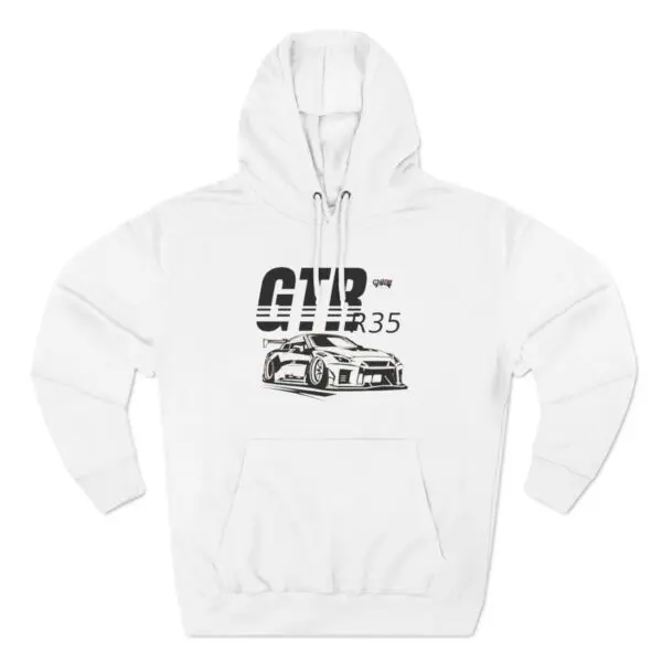 White hoodie with car graphic design.