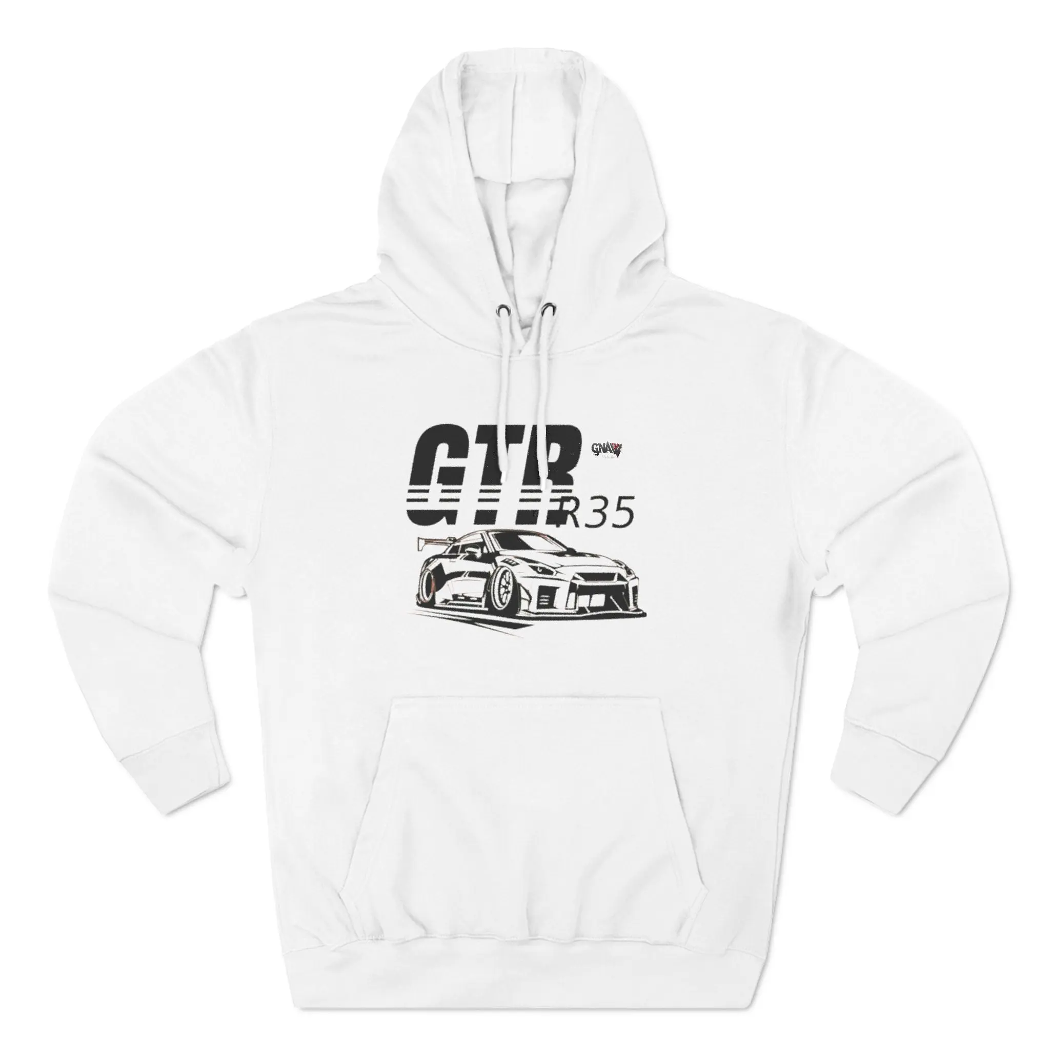 White hoodie with car graphic design.