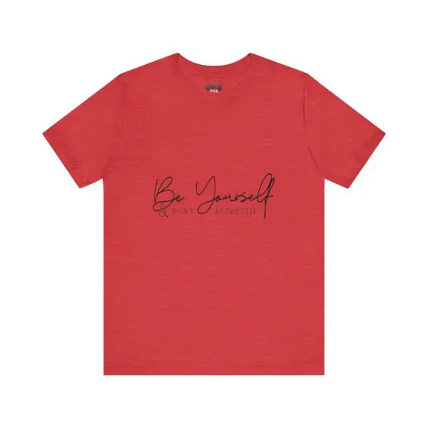 Red shirt with "Be Yourself" text.