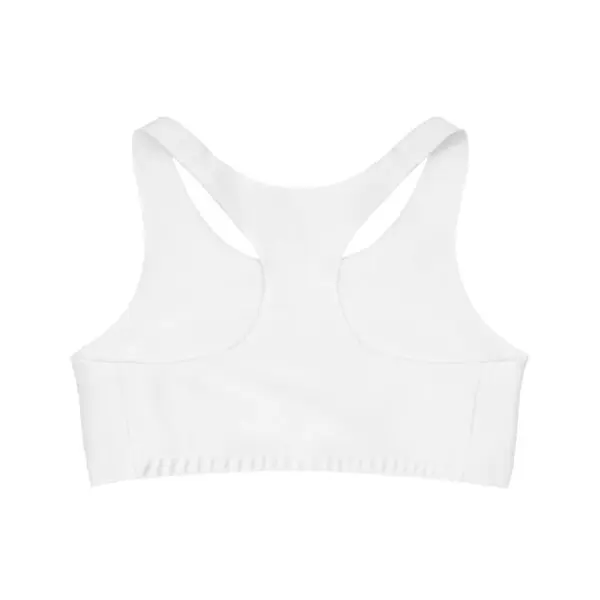 White sports bra with racerback design.