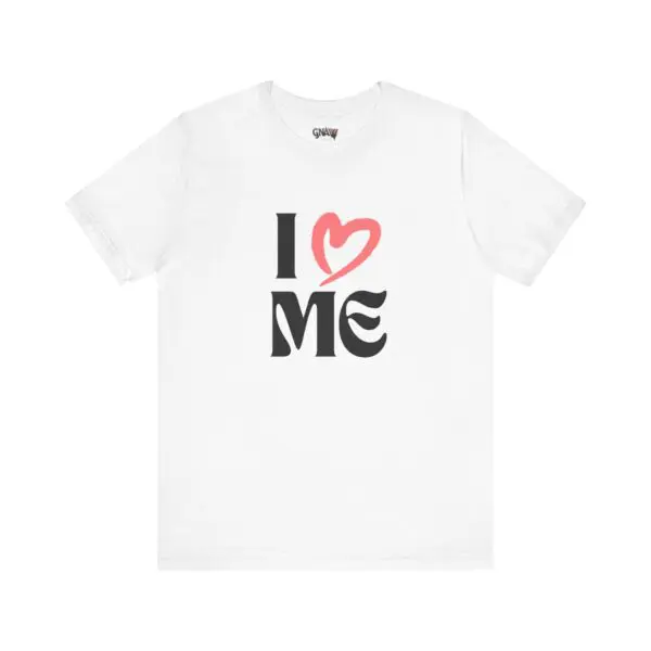 White T-shirt with "I Love Me" print.