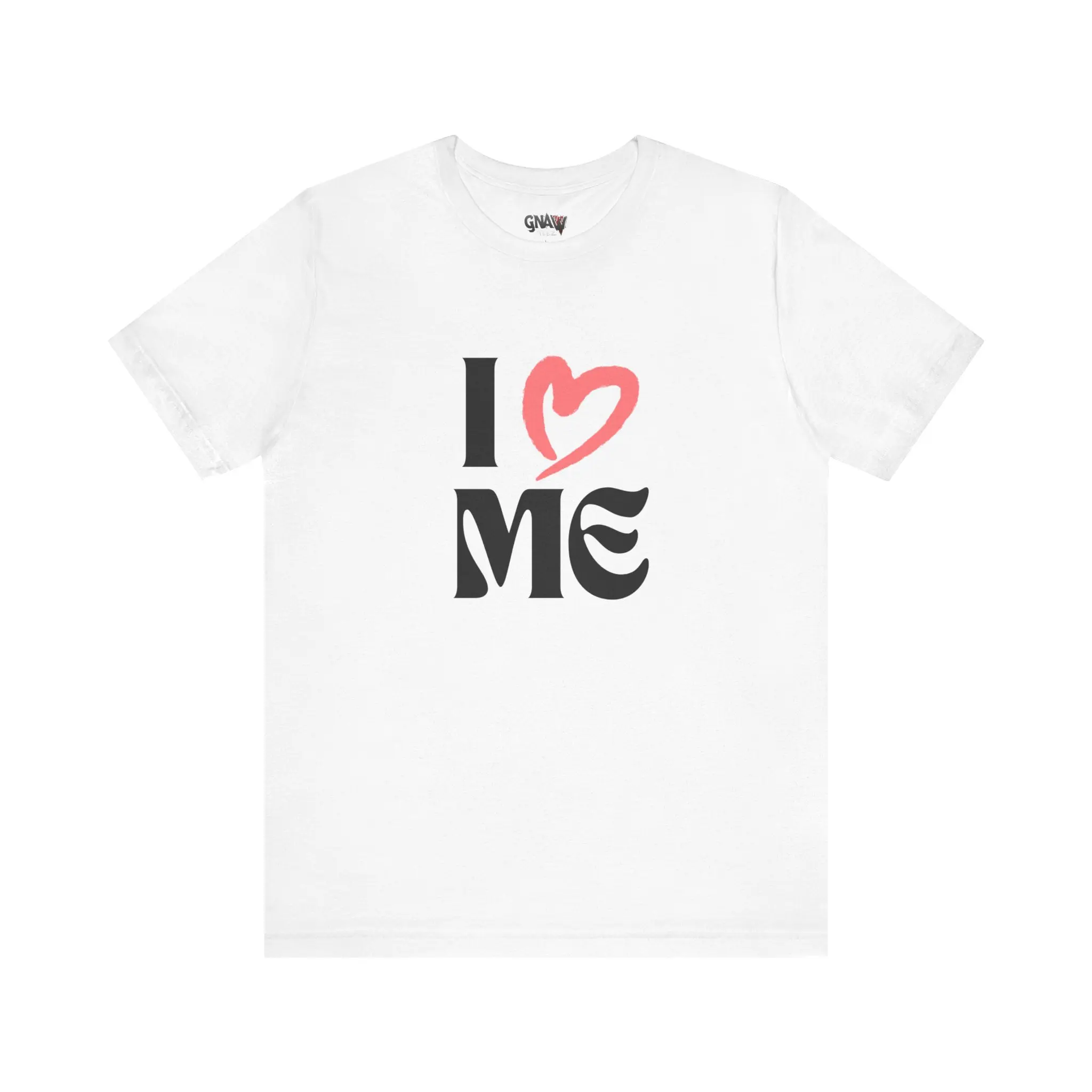 White T-shirt with "I Love Me" print.