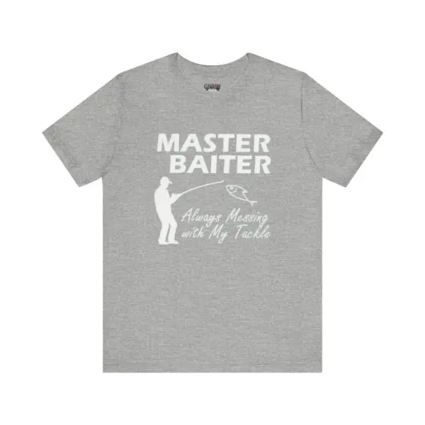 Gray fishing-themed humorous text t-shirt.