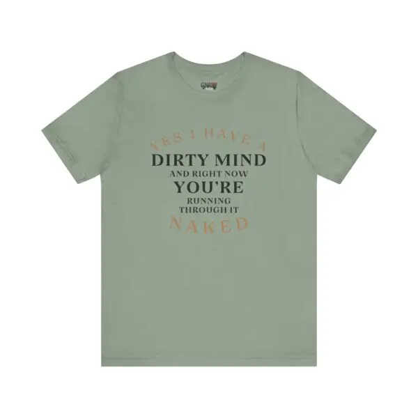 T-shirt with humorous printed text.