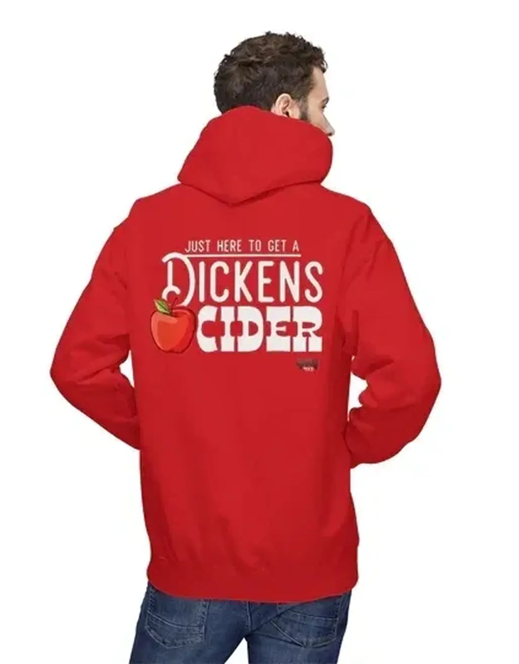 image (4) Man in red hoodie with cider text.
